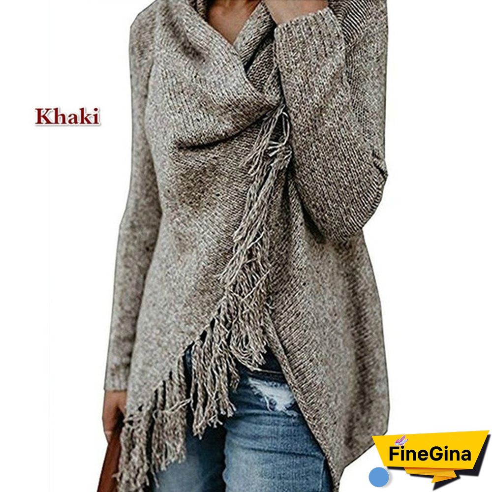 Fashion Women's Speckled Shawl Fringe Cardigan Knited Tassels Slash Sweater Coat Outwear