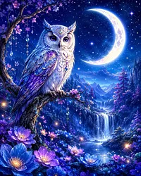 Celestial Moon Owl - Diamond Painting