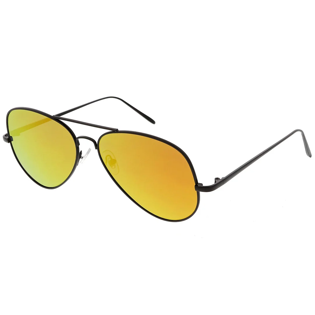 Classic Metal Aviator glasses Double Nose Bridge Color Mirror Flat Lens 59mm