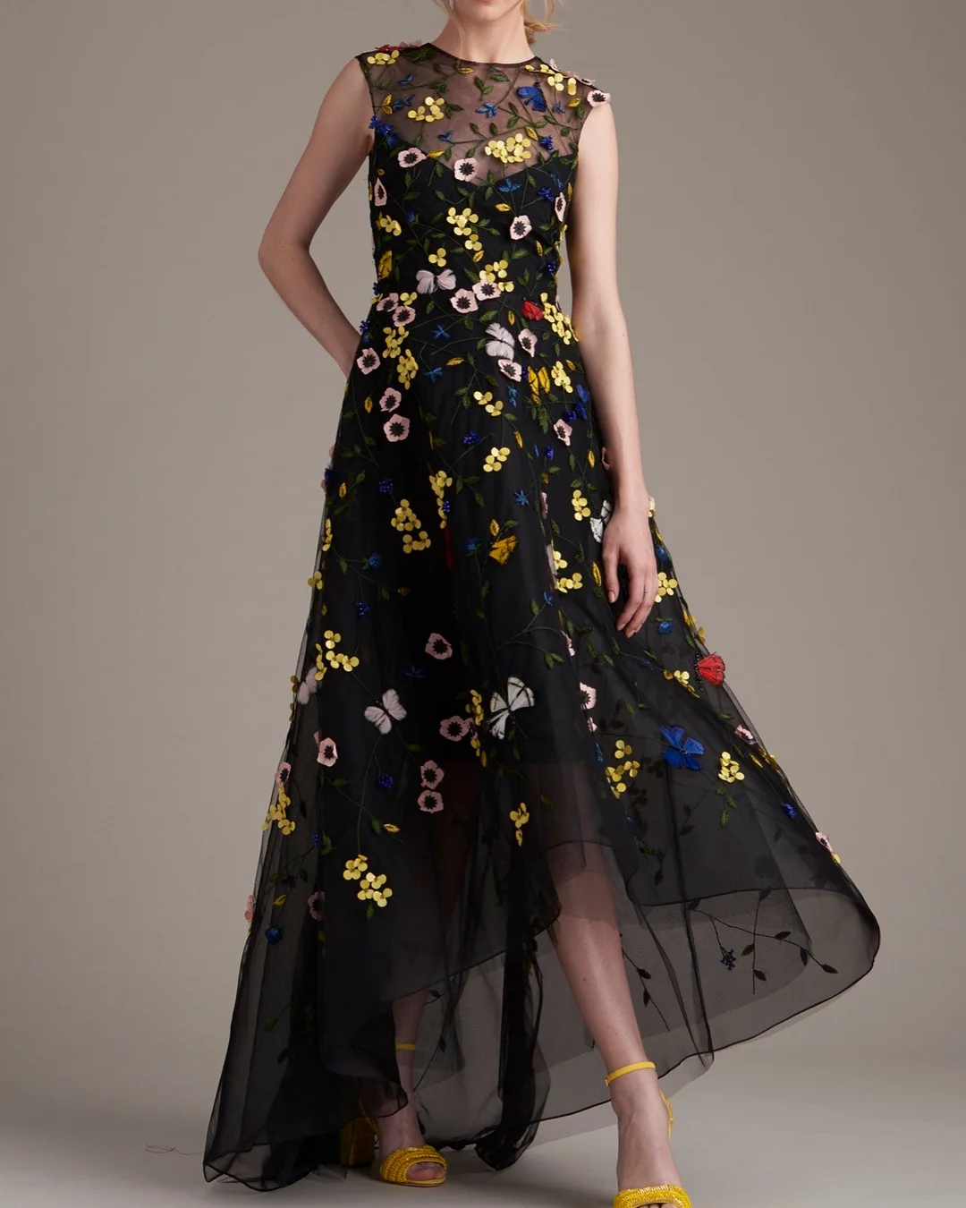 Sleeveless Tulle Embroidered Floral Dress