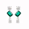 Platinum 7 ct tw Lab Zambian Emerald Round & Pear Lab Diamond Stud Earrings