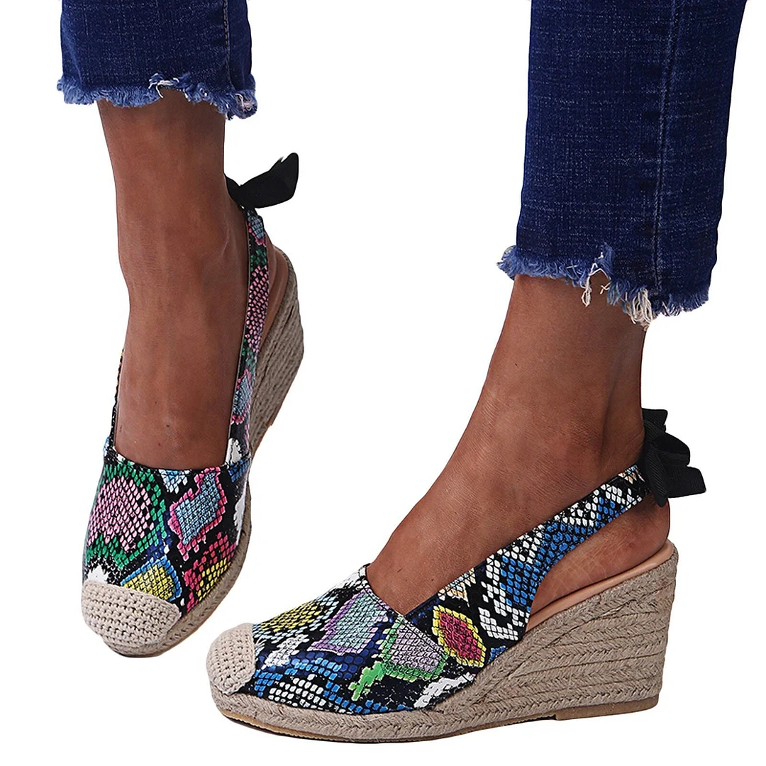 Hot Sell Wedges Shoes for Women High Heels Sandals Summer Shoes 2022 Flip Flop Print Bow Ladies Platform Sandals