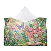 (24cm)Diamond Art Tissue Box DIY PU Napkin Cover for Home(Butterflies and flowers)
