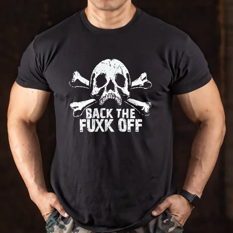 Livereid Back The Fuxk Off Skull Printed Men's T-shirt - Livereid