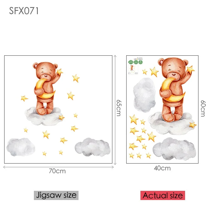 Moon Cloud Big Wall Stickers For Kids Rooms Boys Stars Large Wall Stickers For Children's Room Bear Bedroom Decoration
