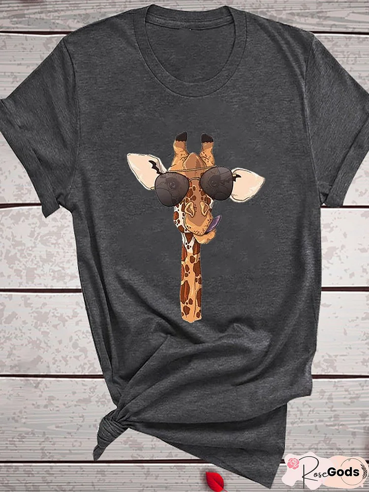 Giraffe Printed Casual Crew Neck Top