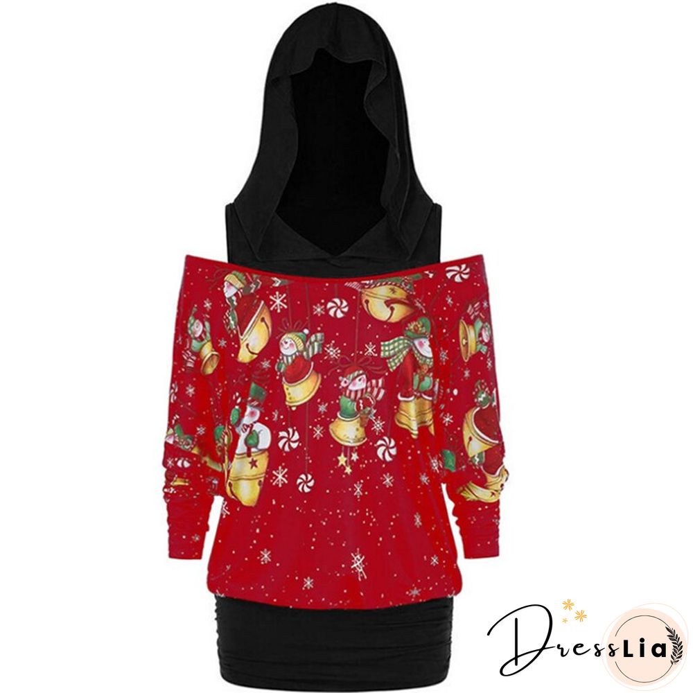 Womens Christmas Top Fashion Long Sleeve Snowman Snowflake Printed Pattern Hooded Pullover