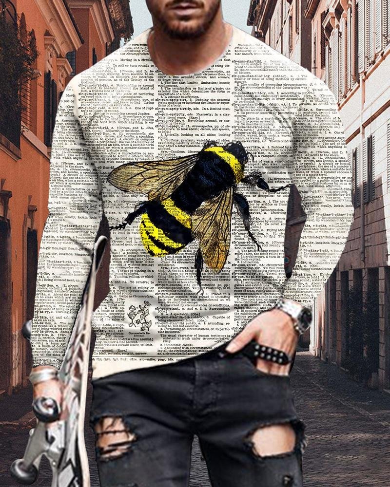 Men's casual bee printing long sleeve