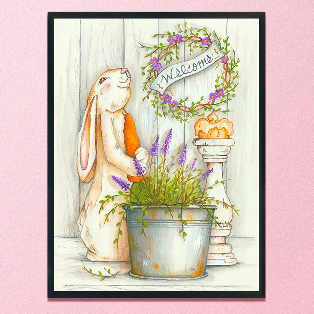DIY Stamped Cross Stitch 11CT Full Embroidery 40*53cm - Bunny Lavender Vase