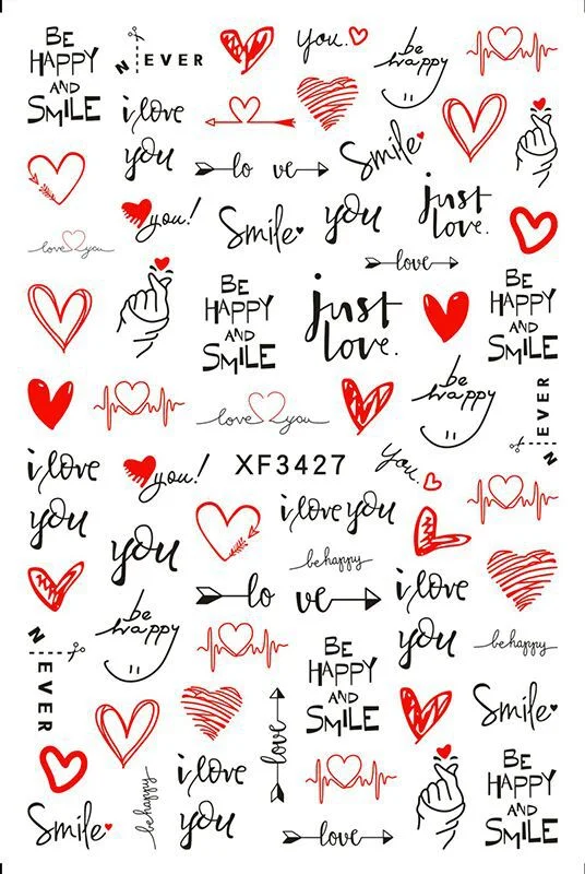 Black Rose Flower Heart 3D Nail Sticker Self-Adhesive Slider Art Decorations Valentine's Day Decals Manicure Accessories-Nail Inspo