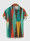 Plaid Series Multicolor Geometric Patchwork Printing Men's Short Sleeve Shirt