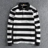 Retro Striped Washed Terry Casual Lapel Long-Sleeved Polo Shirt