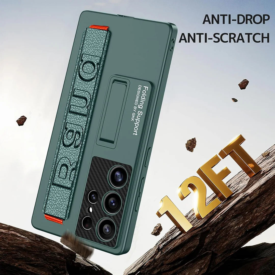 Suitable for S26 Ultra phone case, ultra-thin stand, elastic wrist strap, precision hole, shockproof protective case