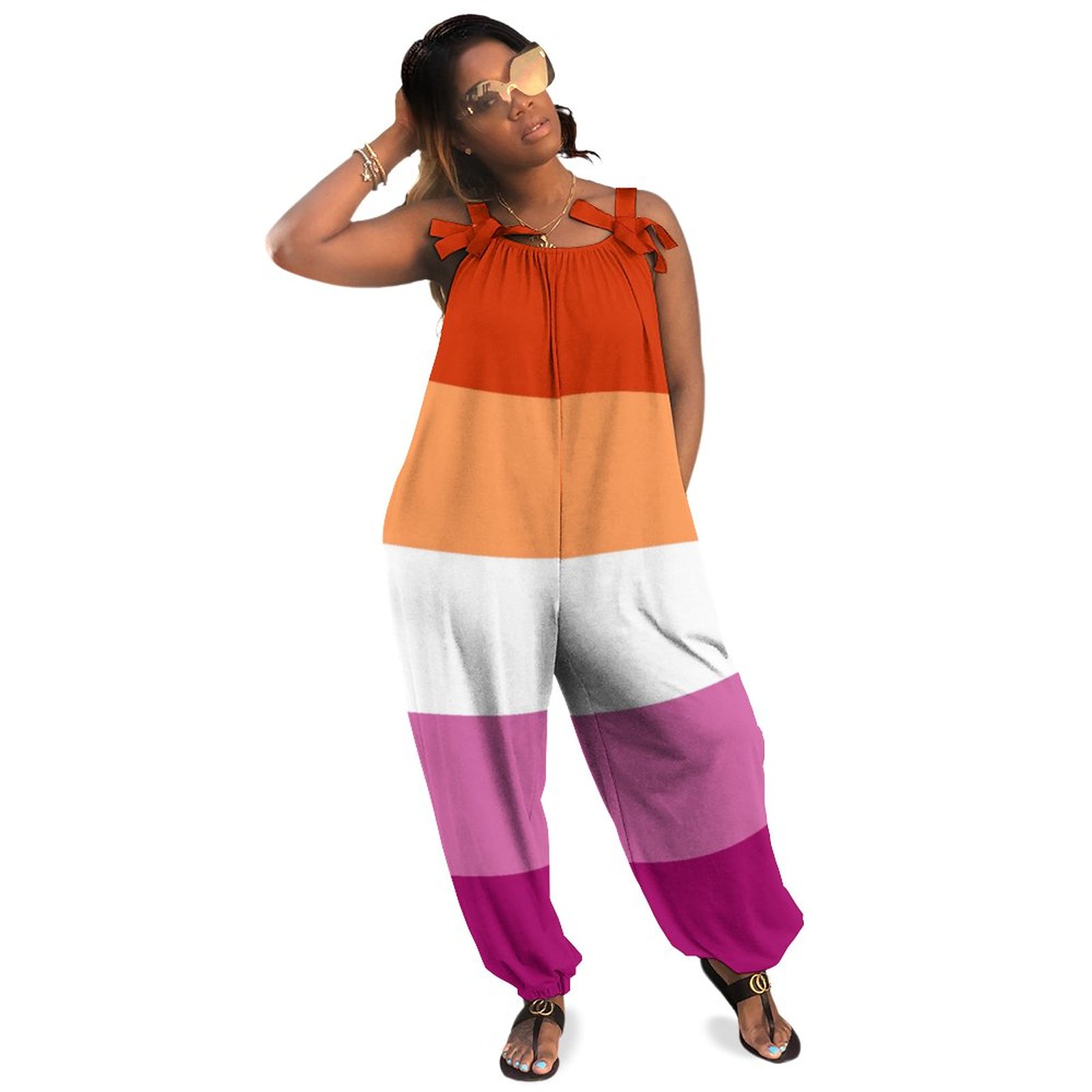 Lesbian Pride Flag Lgbtq Boho Vintage Loose Overall Corset Jumpsuit Without Top