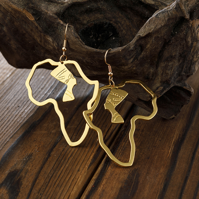 Daily Gold Retro Hollow Portrait Design Earrings