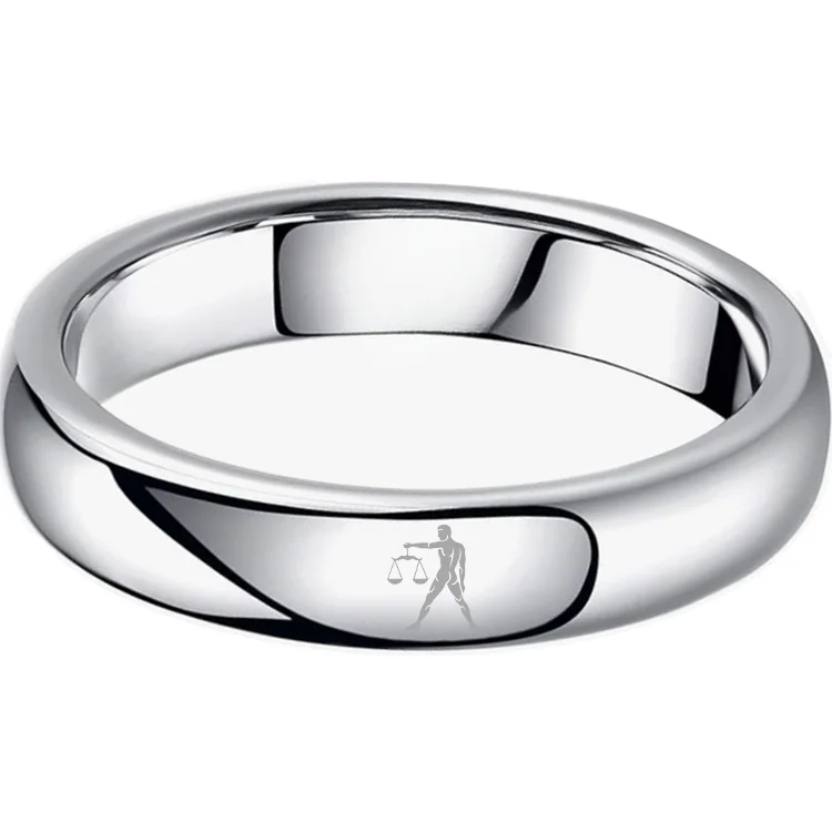 Sliver Libra Couples Dome Tungsten Carbide Rings Prints Laser Design Domed Top Tungsten Wedding Bands 4MM 6MM 8MM Width