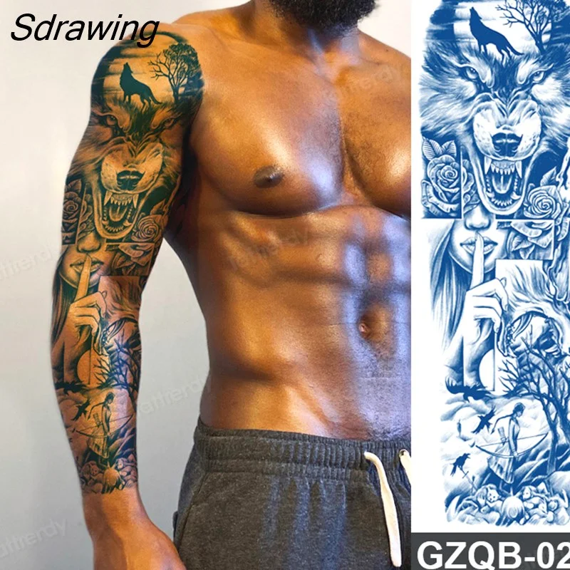 Sdrawing Arm Sleeve Temporary Tattoos Sticker Totem Dragon Robot Large Tattoo Juice Ink Long Lasting Sexy Body Art For Men Adult