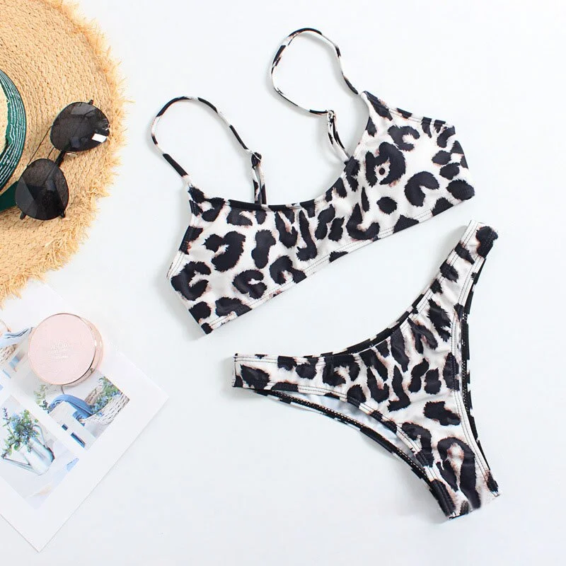 Sexy Bandeau Bikini Set women push up swimwear female leopard Tong swimsuit Brazilian Bikinis 2019 new summer Bathing suit S-XL