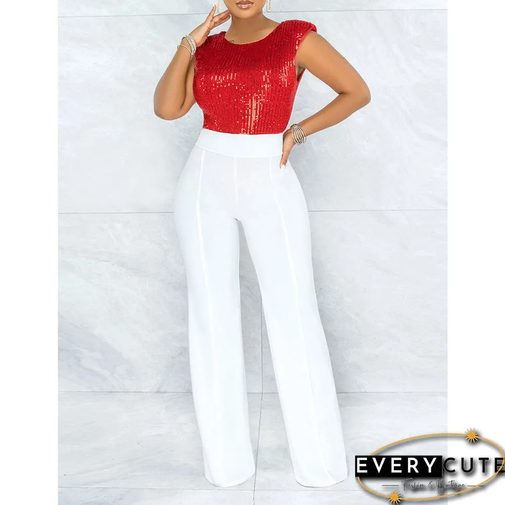Solid White Back Zipper Straight Leg Pants