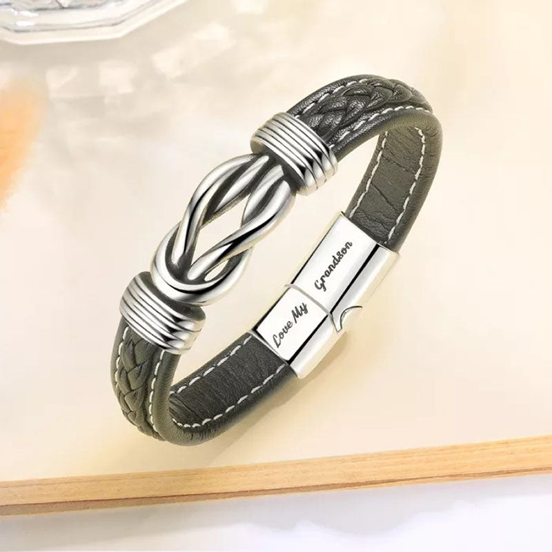 Unique Gift "Grandfather and Grandson Forever Linked Together" Braided Leather Bracelet