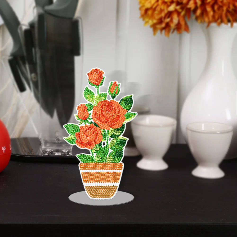 Orrange Rose DIY Diamonds Painting Ornaments Handmade Acrylic(Single Side)