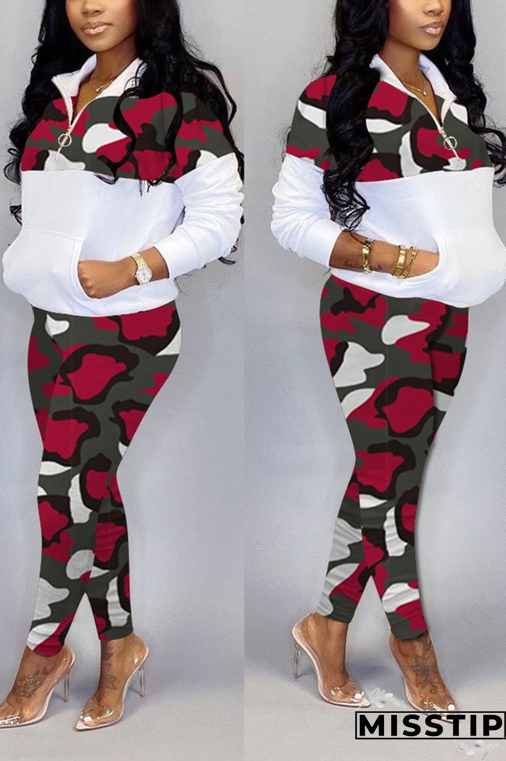 Blue Stylish Casual Printing Long Sleeve Zipper Sports Set