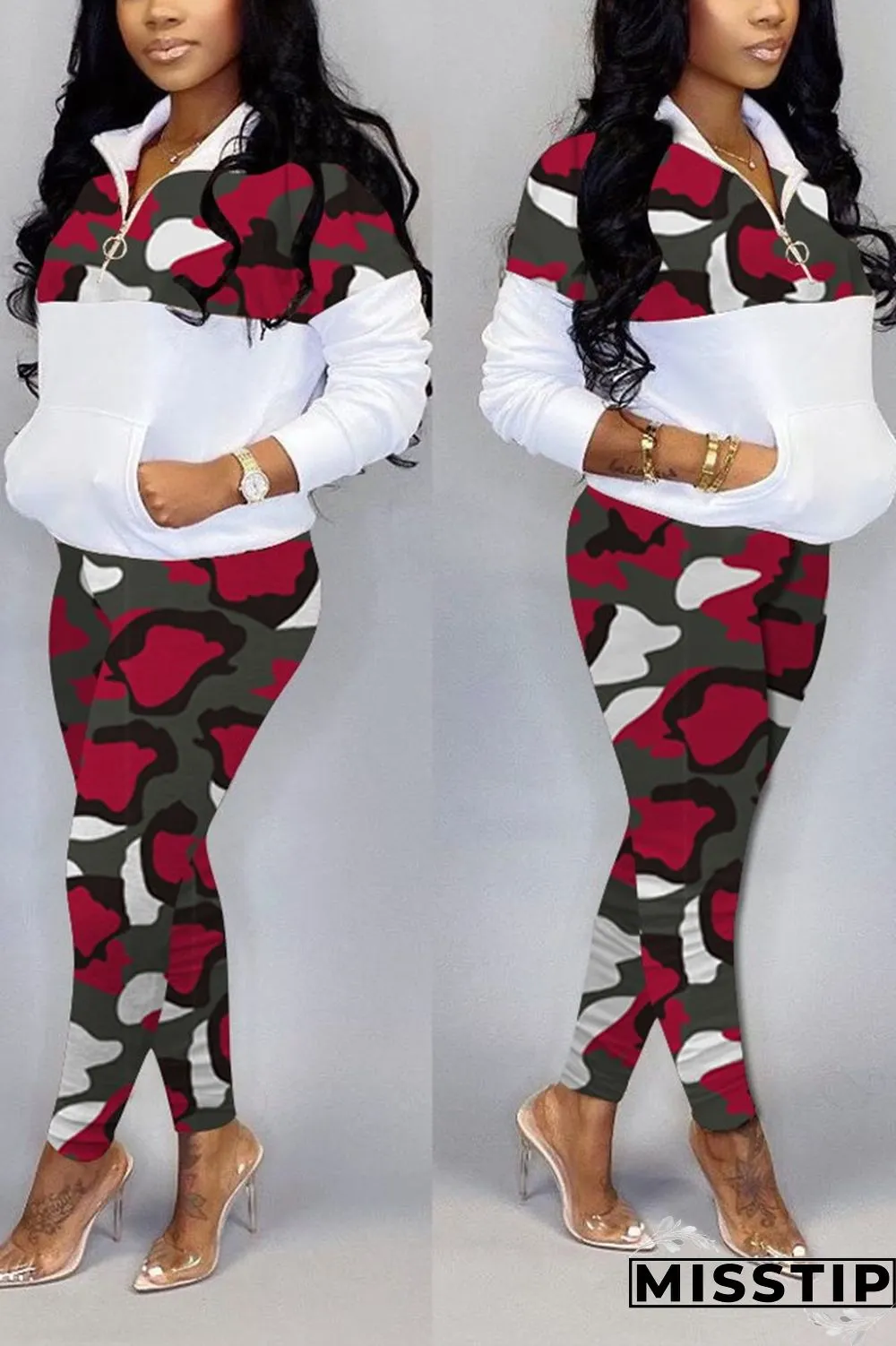 Blue Stylish Casual Printing Long Sleeve Zipper Sports Set