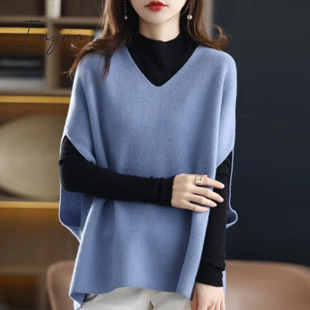 Ingvn - Autumn And Winter Casual V - Neck Cashmere Chic Pullover Vest Solid Color Knitted Women’s