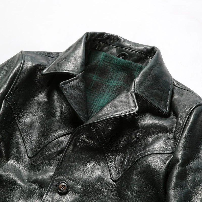 Vintage Waxed Cowhide Leather Jacket for Men