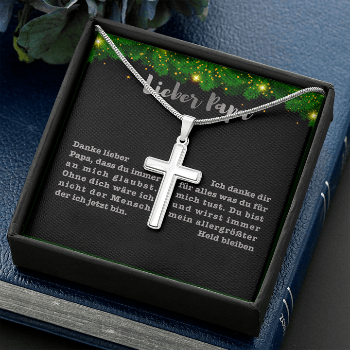 Kettenmachen 925 Sterling Silber "Lieber Papa" Kreuz Halskette - Vatertag Geschenk mit Nachrichtenkarte