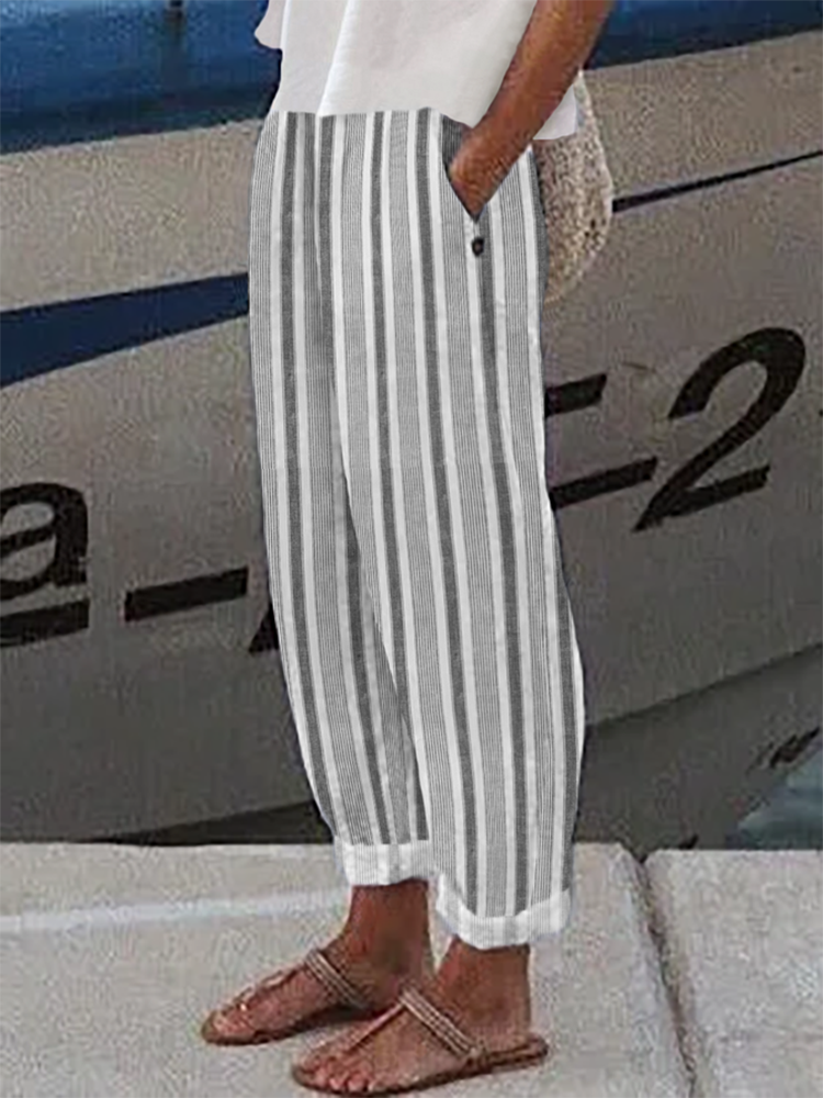Comstylish Vintage Cotton And Linen Striped Linen Loose Cozy Pants
