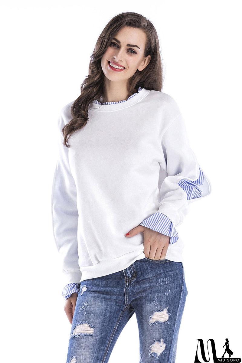 MidiSono - White Patched Ruffle Sleeve Sweatshirt