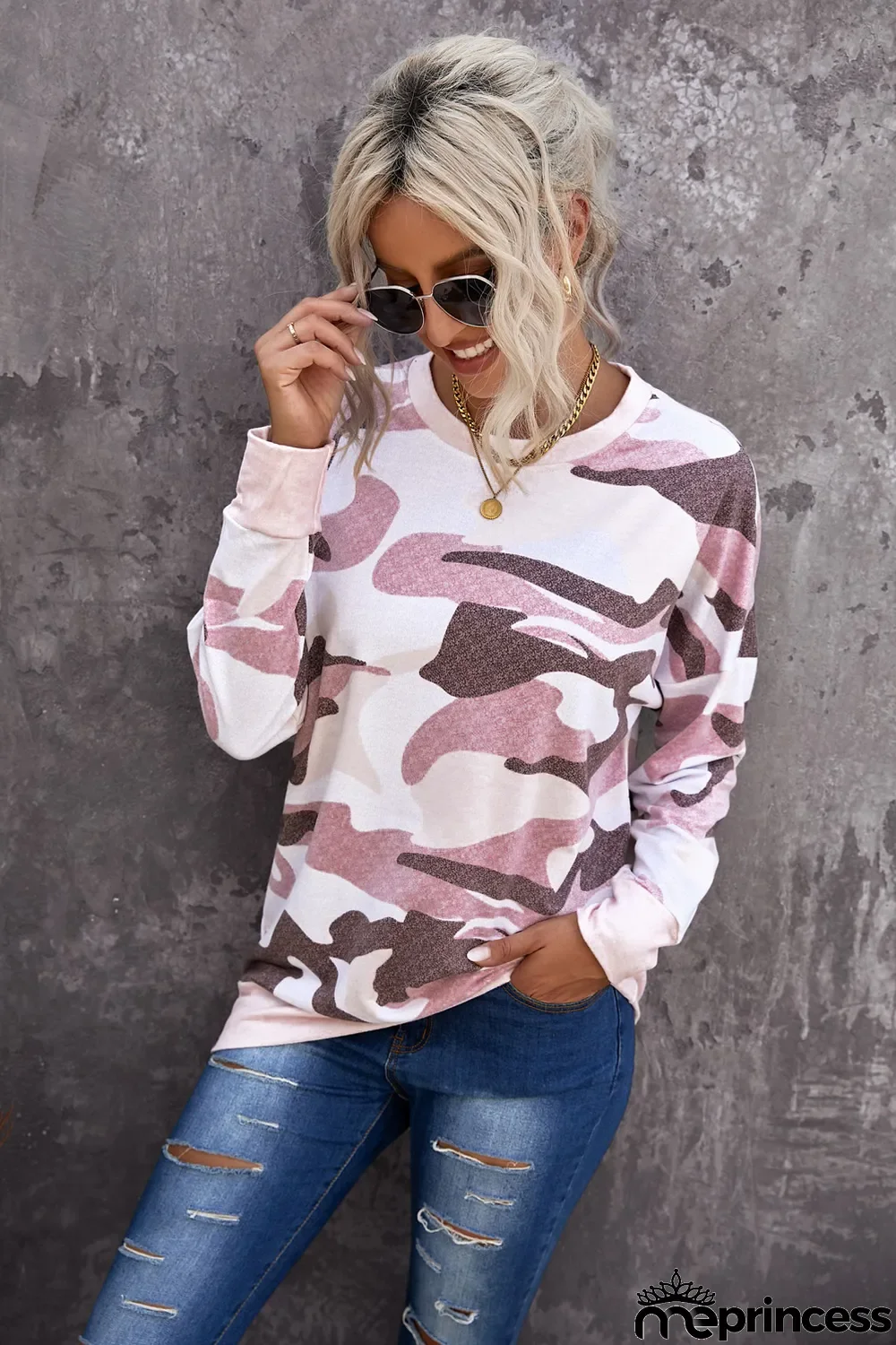 Dusty Pink Digital Camo Print Sweatshirt