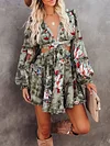 Printed Empire Long Sleeves Mini Dress