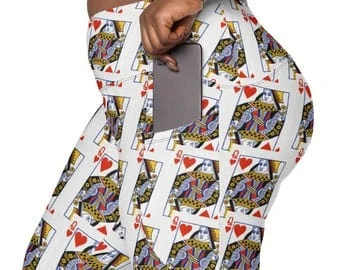 pornhint Pornhint Poker Leggings for Women, Queen of Hearts Leggings, High-Waisted Crossover leggings with pockets, Plus Size Leggings, Women Activewear