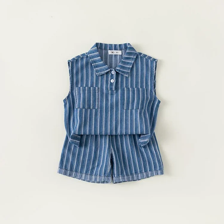 Toddler Boy Striped Polo Collar 2 Pieces Set