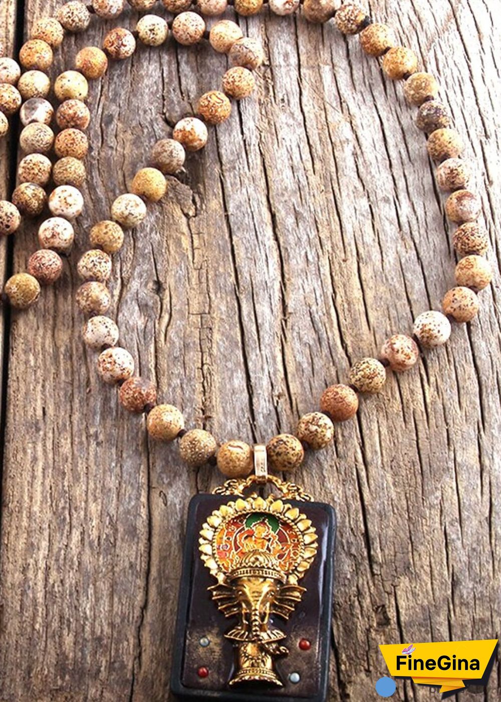 Boho Necklace, RH Precious Lava Stone, Ganesha Buddha
