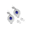 18K White Gold 7*5mm Oval Royal Blue Lab Sapphire and Lab Diamond Victorian Peacock Plume Chandelier Earrings