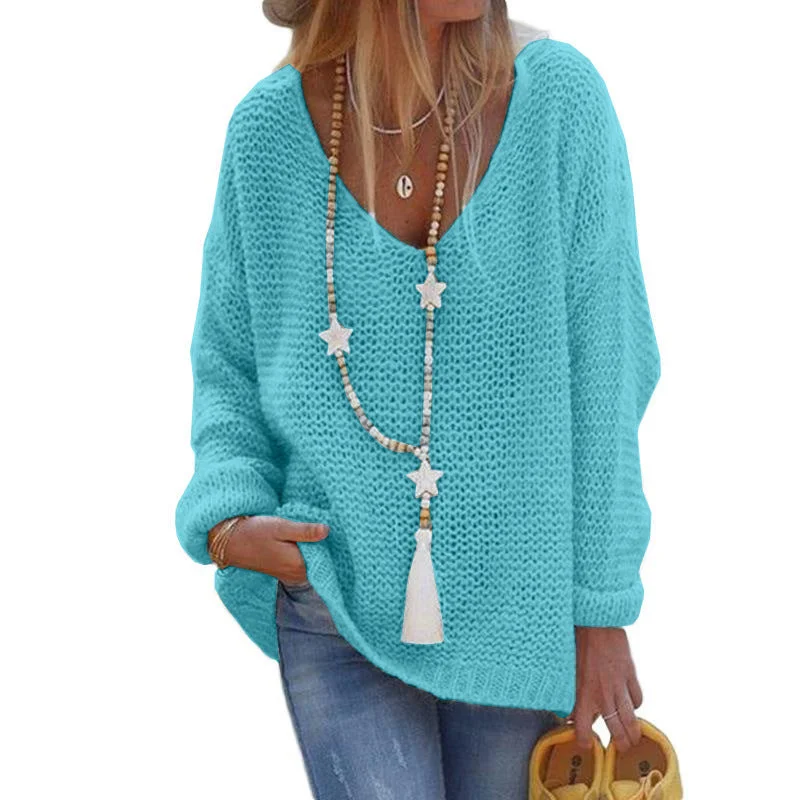 Uveng Pullover Sweater V-neck Long-sleeved Knitted Top