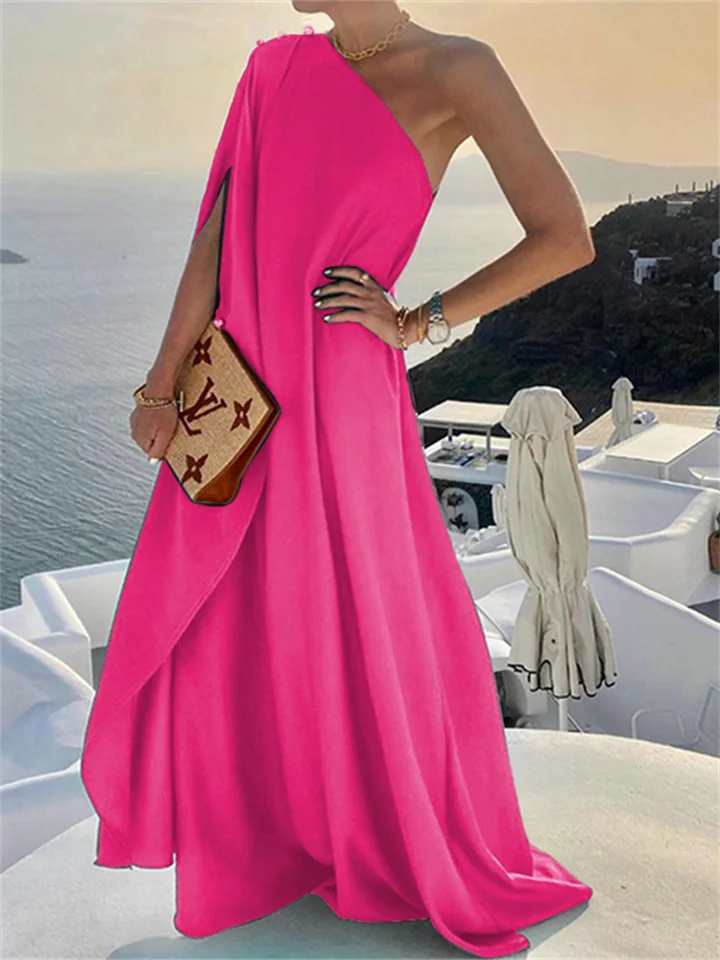 Women's Party Dress Swing Dress Long Dress Maxi Dress Light Pink Green Black Sleeveless Pure Color Cold Shoulder Fall Spring Summer One Shoulder Party Party Christmas 2022 S M L XL