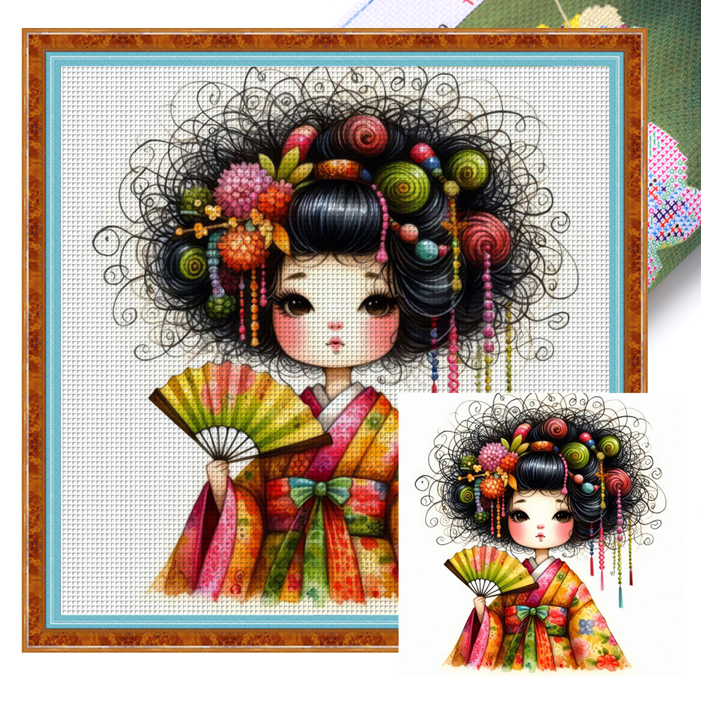 Cartoon Japanese Geisha Full 11CT Pre-stamped Canvas(40*40cm) Cross Stitch