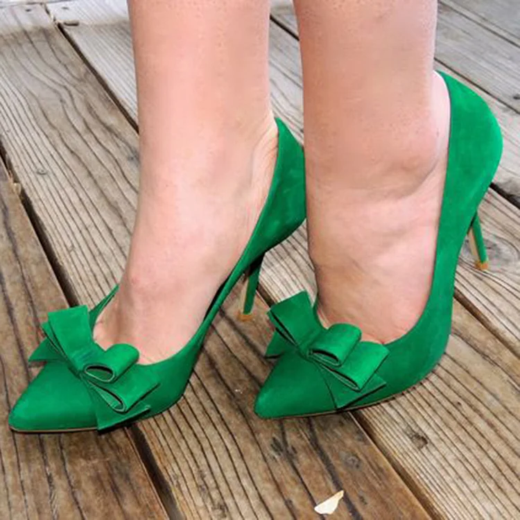 Green Pointy Toe Classic Suede Pump Office Heels Vdcoo