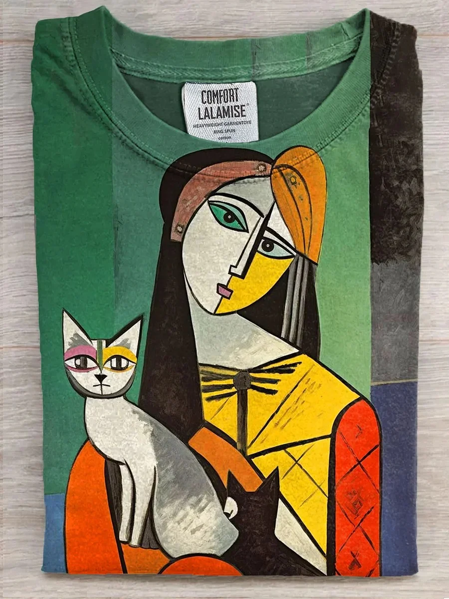 Eagerlys  Abstract Me with Cat Art Print T-shirt Eagerlys