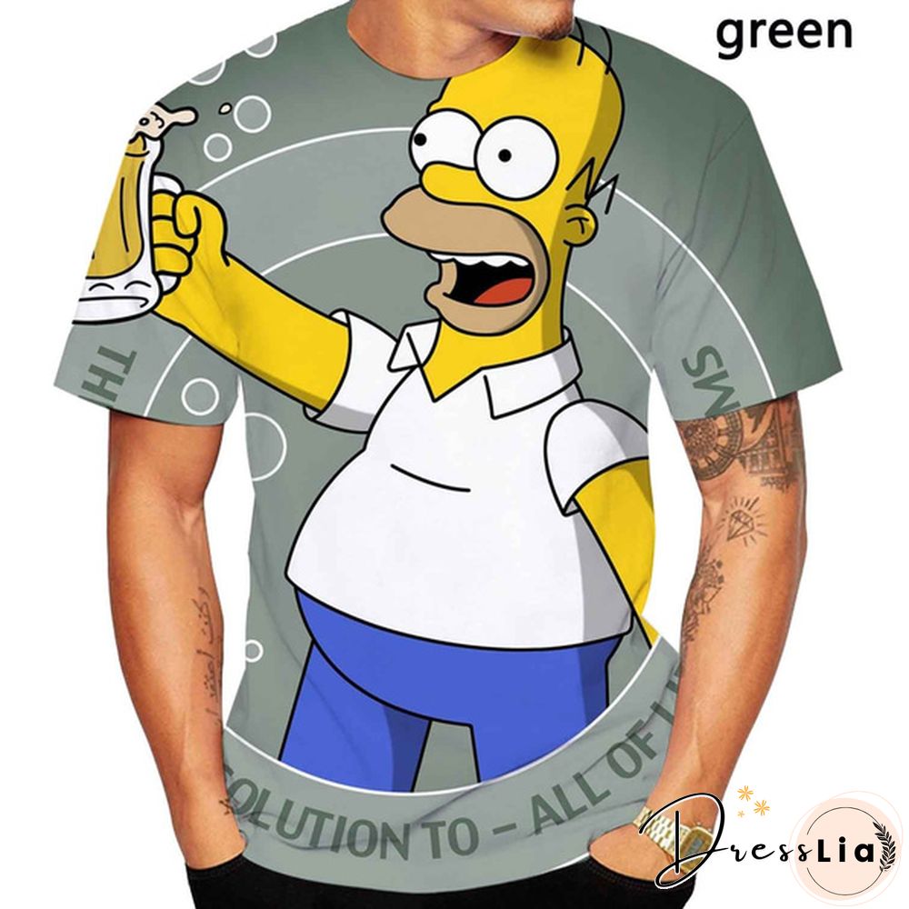 New Fashion 3D Print the Simpsons Cool T-shirt Men/women Short Sleeve Unisex Round Neck Tees