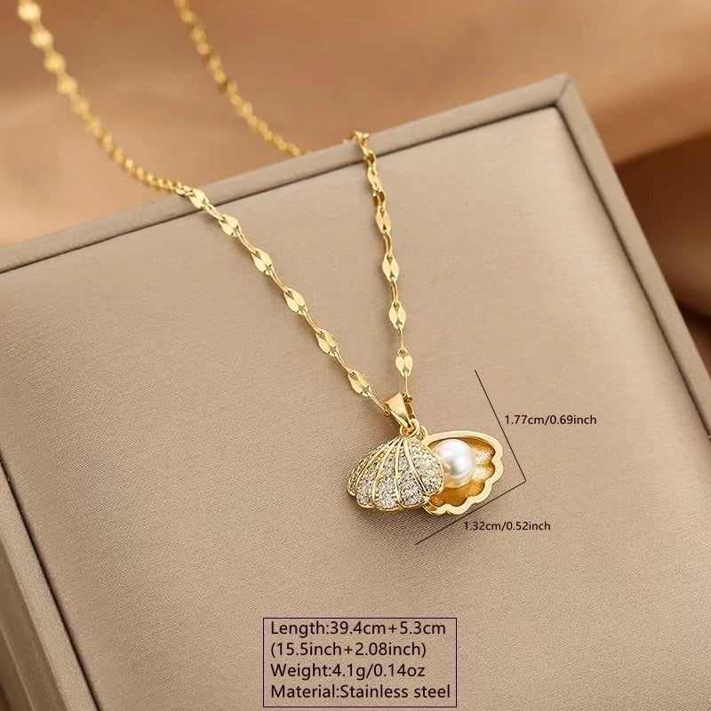 Beach Minimalist Shell 304 Stainless Steel Acrylic 18K Gold Plated Pendant Necklace