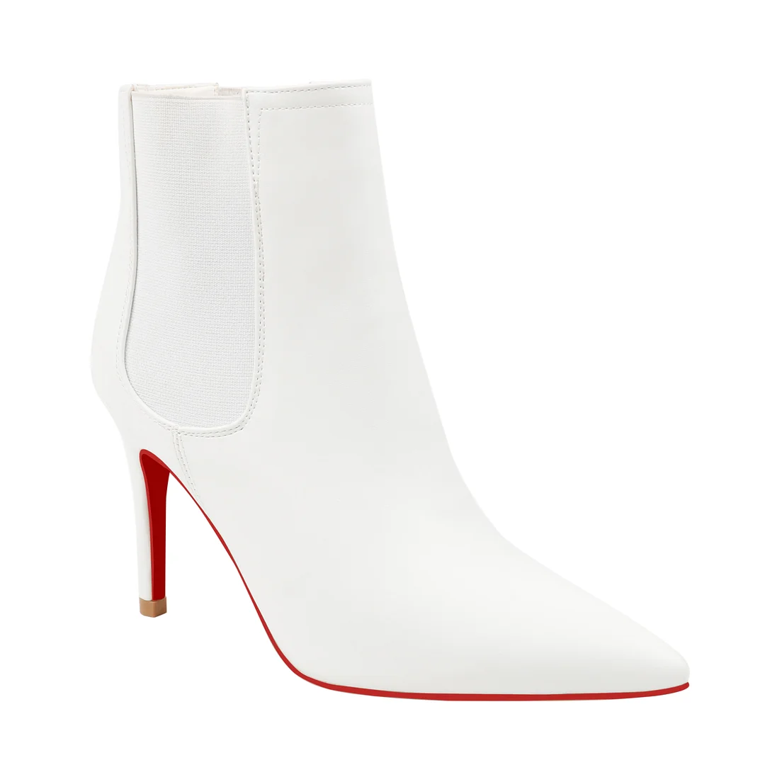 90mm Women's Stiletto Middle Heel Pointed Toe Red Bottom Ankle Boots Matte Shoes-MERUMOTE