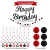 Birthday Decorations, NO DIY, Pre-Strung Happy Birthday Banner with Honeycomb Balls, Hanging Swirls, Circle Dots Garland, Happy Birthday Party Decorations for Women Men Boys Girls (Red & Black)