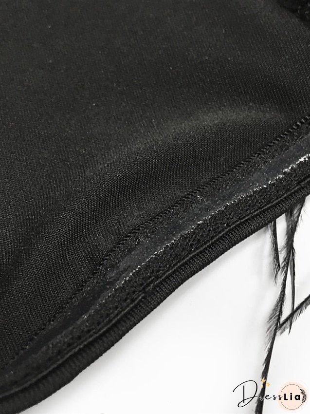 Semi Formal Party Dress Feather Dress Bodycon Midi Dress Black Blue Orange Sleeveless Pure Color Backless Winter Fall One Shoulder Slim S M L XL 2XL for Women