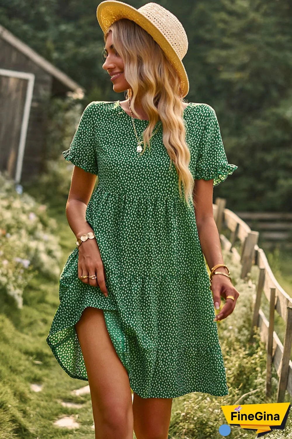 Floral Print Short Sleeve Mini Dress