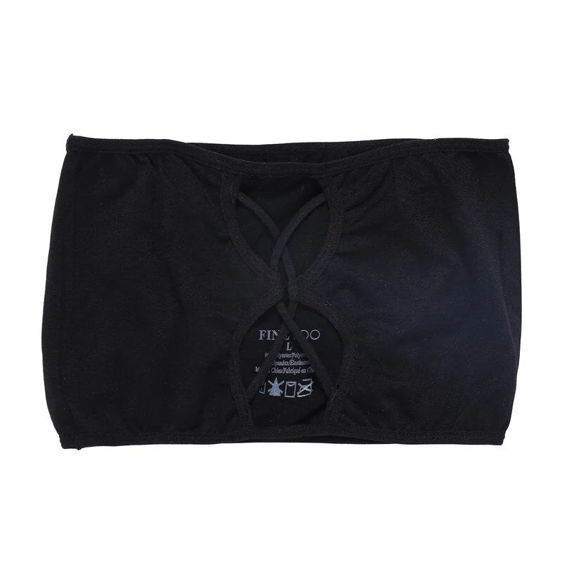 FINETOO Sexy Strapless Women's Underwear Set Seamless Woman Crop Top Suit Front Closure Tank Top + Lace Panty Push Up Lingerie